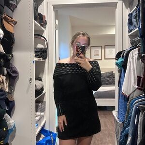 Black Off-Shoulder Dress with Studded Details